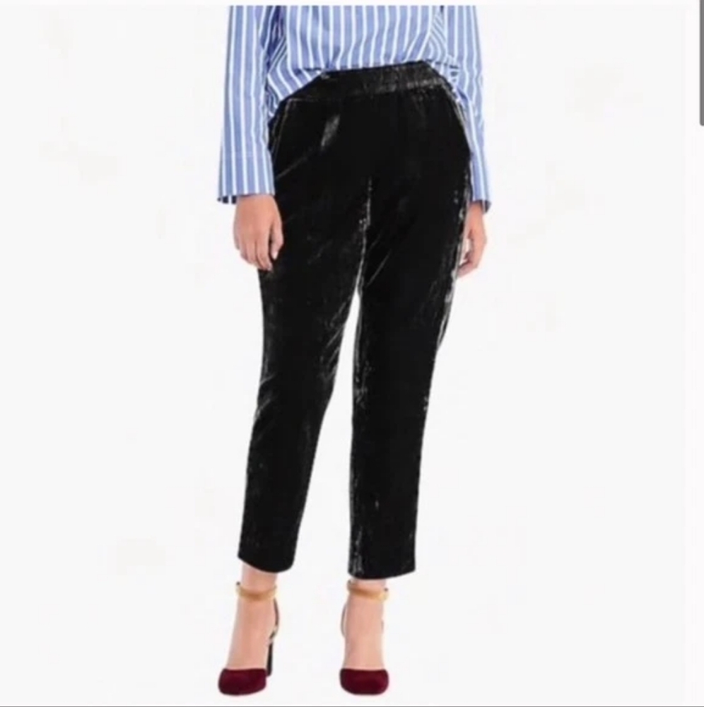 J Crew Womens Size 2 Crushed Velvet Pull On Easy Pants Style J5014 in Black